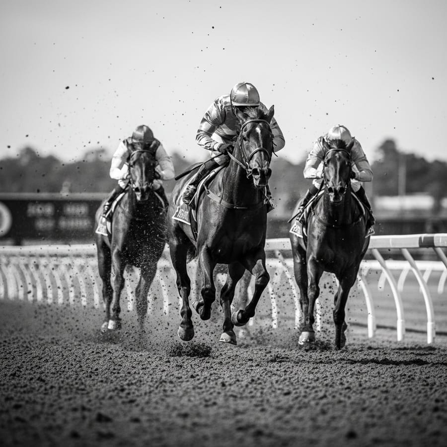 Racehorses rounding the turn at an Australian track